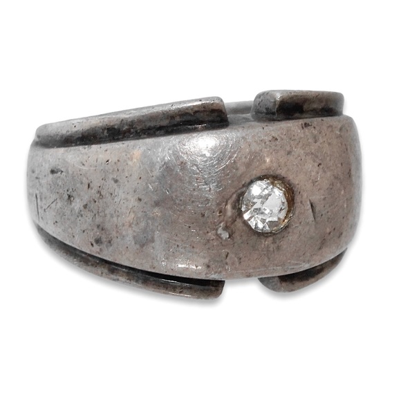 Vintage Sterling Silver Dome Ring Size 5 Flush Set Rhinestone Modernist - Picture 1 of 5